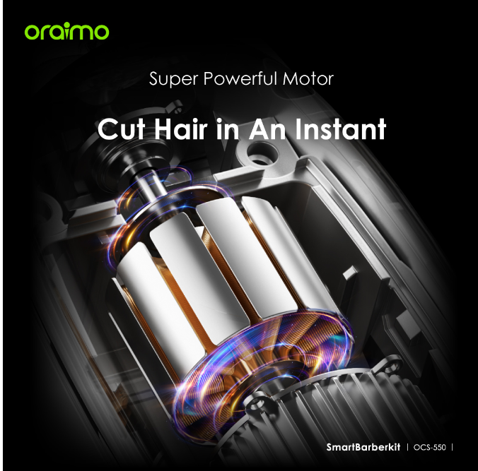 Oraimo Smart Barberkit Super Powerful Motor Barber Kit Ideal Tool Kit for Professional Barber Self-sharpening Blades Multi-functional Usage Hair Shaving Machine