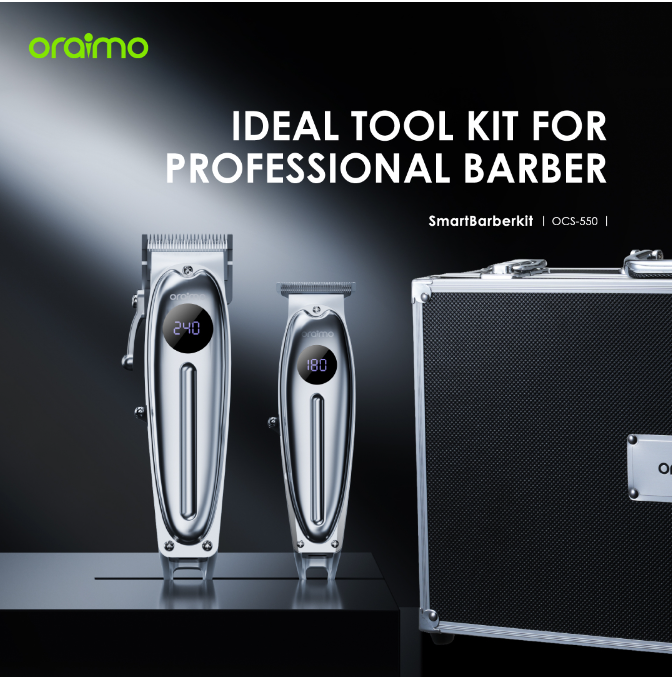 Oraimo Smart Barberkit Super Powerful Motor Barber Kit Ideal Tool Kit for Professional Barber Self-sharpening Blades Multi-functional Usage Hair Shaving Machine