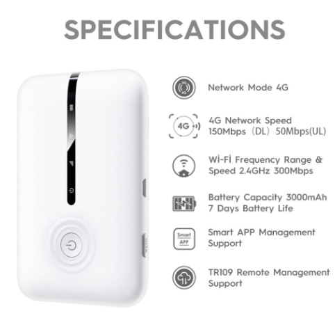 Tecno Portable Pocket Wifi Hotspot (Mifi) TR109C 150 MBPS 4G 3000mAh battery upto 8 users at the same time Intelligent App Management
