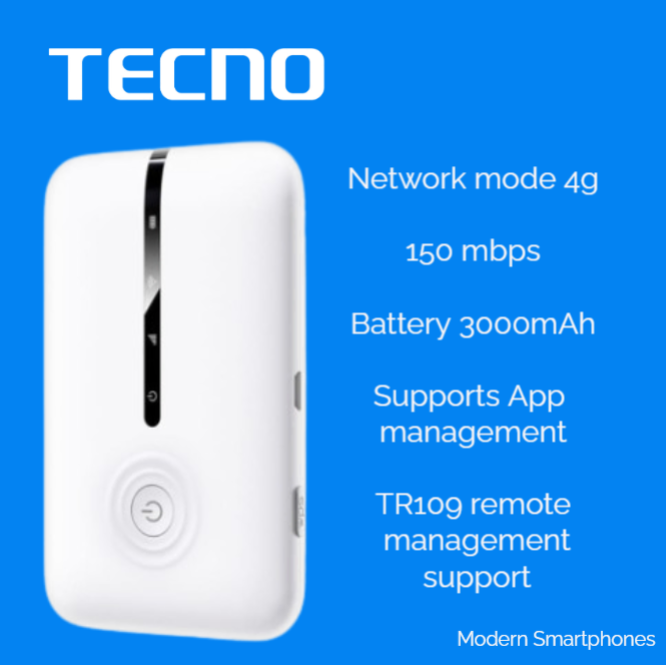 Tecno Portable Pocket Wifi Hotspot (Mifi) TR109C 150 MBPS 4G 3000mAh battery upto 8 users at the same time Intelligent App Management