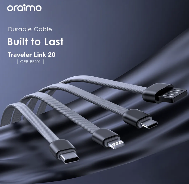 Oraimo Traveler Link 20 20000mAh 12W Portable Power Bank 4 Built-in Charging&Recharging Cables Up to 5 Phone Charges Powerbank
