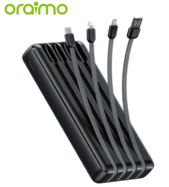 Oraimo Traveler Link 20 20000mAh 12W Portable Power Bank 4 Built-in Charging&Recharging Cables Up to 5 Phone Charges Powerbank