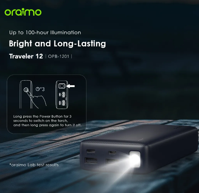 Oraimo Traveler 12 20000mAh 12W Smart Fast Charging Power Bank Type-C (IN/OUT) Universal Compatibility Powerbank