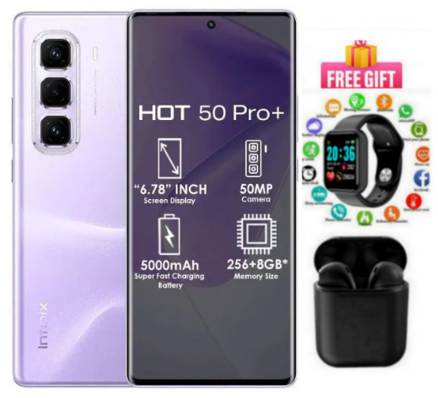 Offer Infinix Hot 50 Pro Plus + Curved AMOLED 256GB+8GB RAM Upto 16GB RAM 6.78" Dual SIM 50MP Camera IP54 dust and splash resistant Fingerprint under display 5000mAh Smart Phones + GIFTS