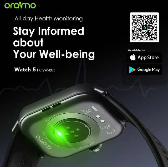 oraimo Watch 5 2.01" HD Panda Glass 1ATM Smart Watch