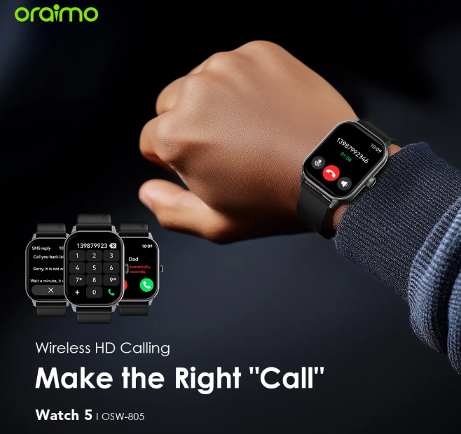 oraimo Watch 5 2.01" HD Panda Glass 1ATM Smart Watch