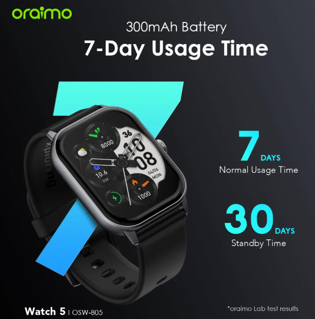 oraimo Watch 5 2.01" HD Panda Glass 1ATM Smart Watch