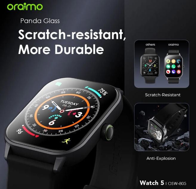 oraimo Watch 5 2.01" HD Panda Glass 1ATM Smart Watch