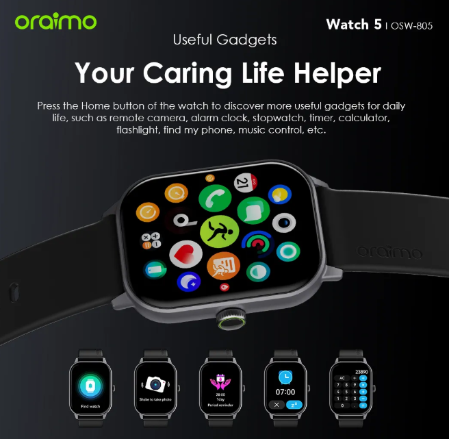 oraimo Watch 5 2.01" HD Panda Glass 1ATM Smart Watch
