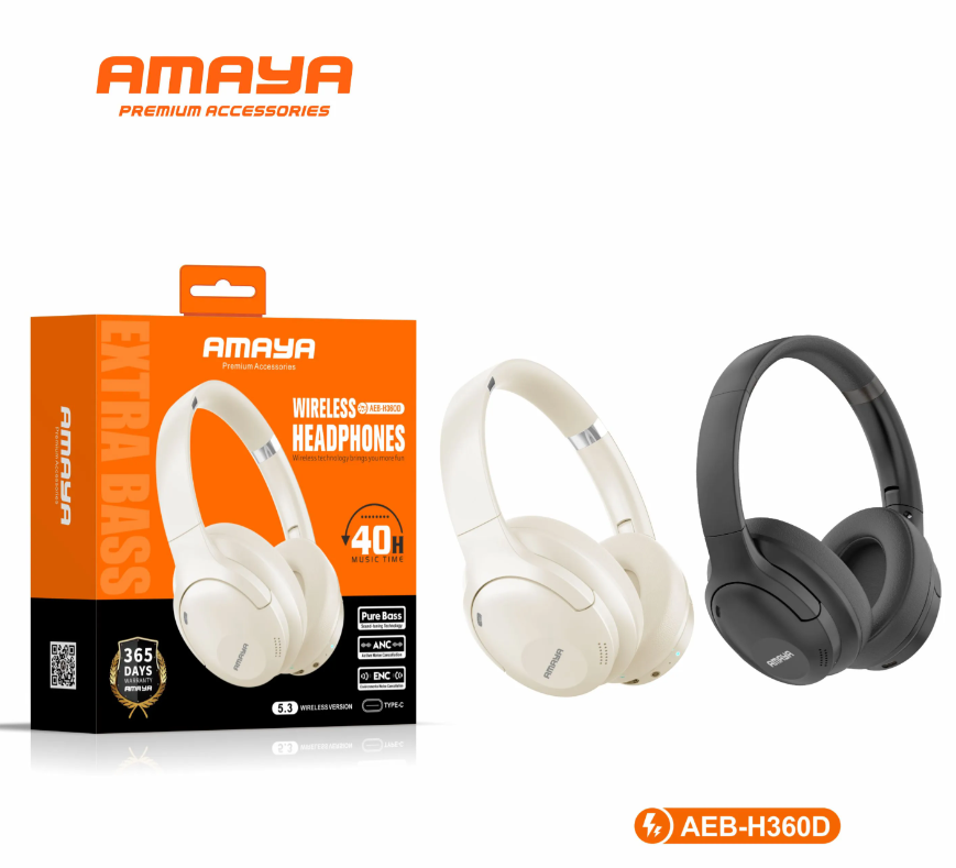 Amaya AEB-H360D Active Noise Cancellation (ANC) Over-Ear Wireless Bluetooth Headphones