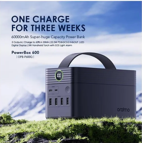 Oraimo PowerBox 600 60000mAh Ultra-high Capacity 22.5W, 5 Outputs in 
 One that Charge 5 Devices Simultaneously Power Bank