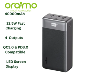 Huge capacity oraimo PowerBox 400 Vision 40000mAh 22.5W Fast Charging Power Bank