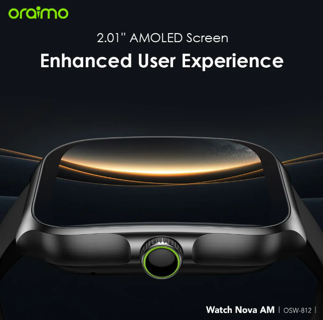 oraimo Watch Nova AM 2.01" AMOLED Screen Curved Cover Smart Watch + FREE Oraimo Earphones