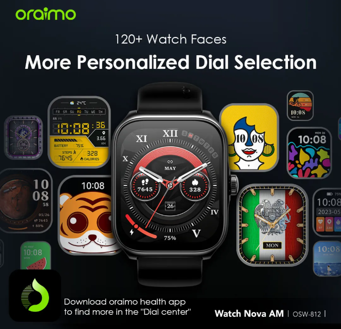 oraimo Watch Nova AM 2.01" AMOLED Screen Curved Cover Smart Watch + FREE Oraimo Earphones