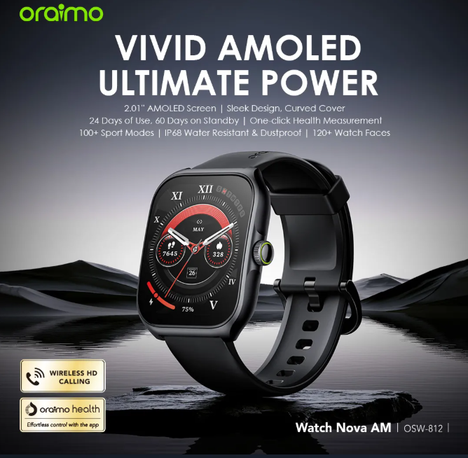 BEST QUALITY Oraimo Watch Nova AM 2.01" AMOLED Screen Curved Cover Smart Watch