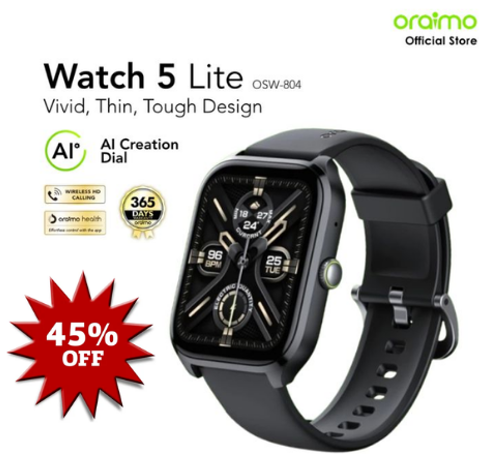 45% Discount! Oraimo Watch 5 Lite Smart Watch Smartwatch OSW-804 2.01'' Screen Bluetooth Durable Waterproof Dustproof