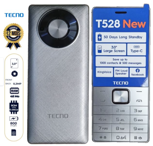 Tecno T528 Phone - 2.8" - 16MB/8MB RAM - 2500 mAh - Dual Sim - FM Radio 12 Month Warranty Feature Phone