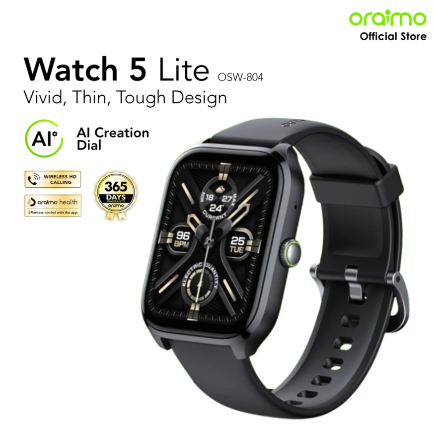SPECIAL OFFER! Oraimo Watch 5 Lite 2.01" HD Screen Bluetooth Call and Message Reminder Waterproof Sports Smart Watch