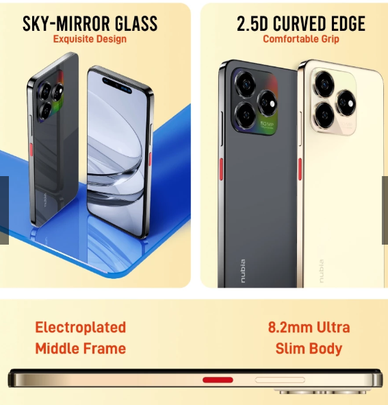 Nubia V60 Design Smartphone | 256GB + 20GB(8+12)GB | Unisoc T606 | 6.72” FHD+ 90Hz Display | 50MP Triple Rear Camera | 5000mAh Battery W/ 22.5W Fast Charging Smart PhoneS