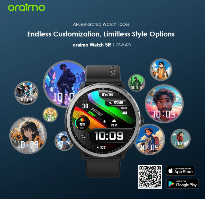 oraimo Watch 5R 1.43'' Amoled IP68 Smart Watch Wireless HD Calling AI-Generated Watch Faces Oraimo Smartwatch