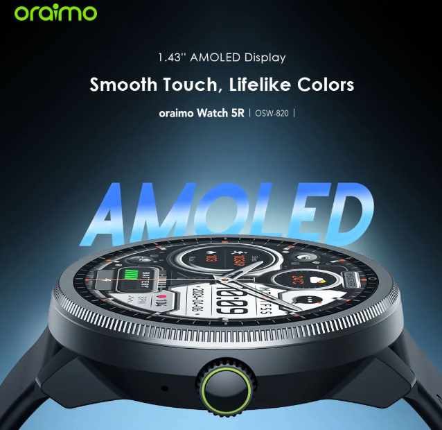 oraimo Watch 5R 1.43'' Amoled IP68 Smart Watch Wireless HD Calling AI-Generated Watch Faces Oraimo Smartwatch