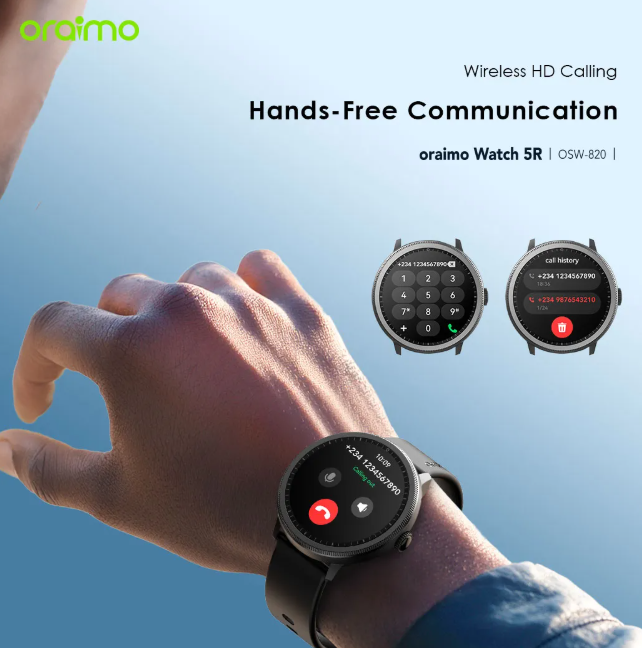 oraimo Watch 5R 1.43'' Amoled IP68 Smart Watch Wireless HD Calling AI-Generated Watch Faces Oraimo Smartwatch