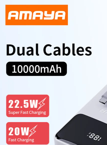 Amaya APW-12 power bank 10000mAh 22.5W super fast charging with 2 lines Powerbank