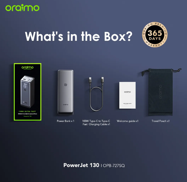 oraimo PowerJet 130 27600mAh 130W  Power Laptop & Phone at Once Power Bank Powerbank