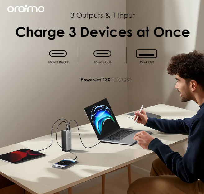 oraimo PowerJet 130 27600mAh 130W  Power Laptop & Phone at Once Power Bank Powerbank