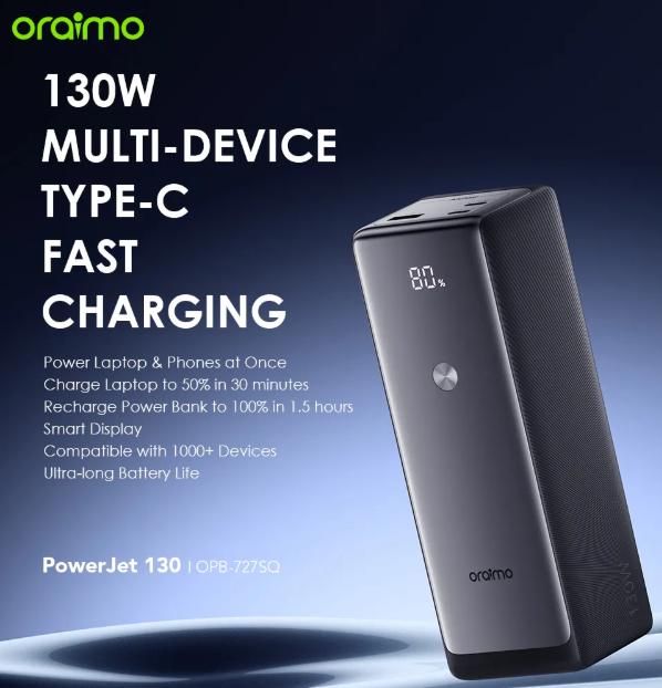 oraimo PowerJet 130 27600mAh 130W  Power Laptop & Phone at Once Power Bank Powerbank