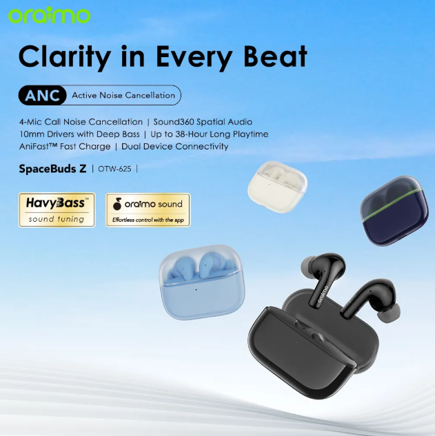 oraimo SpaceBuds Z ANC True Wireless Earphones with Spatial Audio Oraimo Bluetooth Earphones