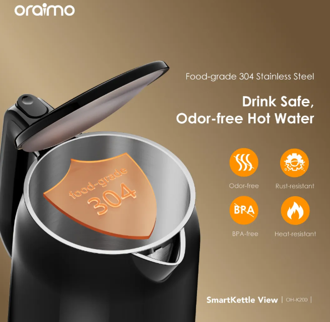 oraimo SmartKettle View 1.7L 304 Stainless Steel Electric Kettle + Free Thermo-flask
