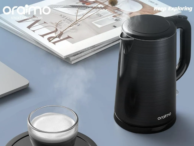 oraimo Smart Kettle 1.7L Full Metal Liner Kettle Automatically turns off When Water Boils Double Wall Structure No Scalding, Safe to Use Electric Kettle