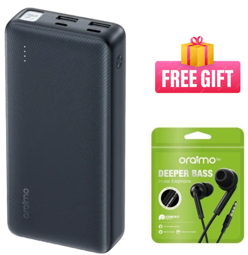 Oraimo Traveler 12 20000mAh 12W Smart Fast Charging Power Bank Type-C (IN/OUT) Universal Compatibility Powerbank + oraimo Earphones