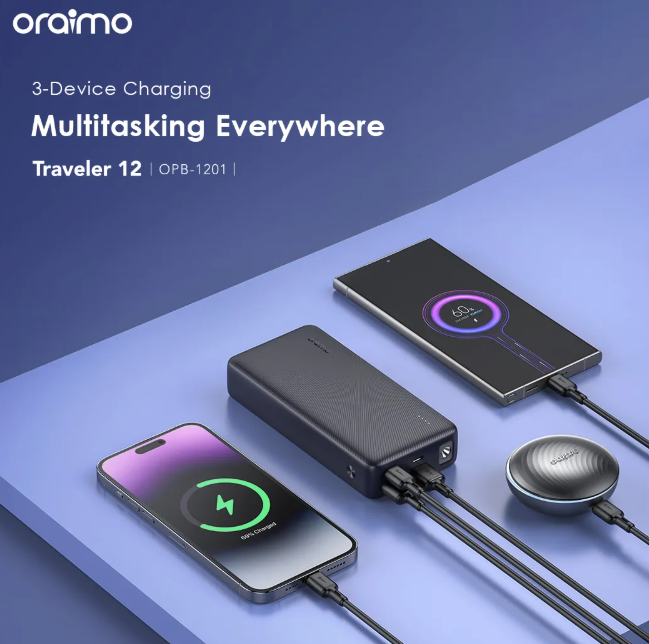 Oraimo Traveler 12 20000mAh 12W Smart Fast Charging Power Bank Type-C (IN/OUT) Universal Compatibility Powerbank + oraimo Earphones