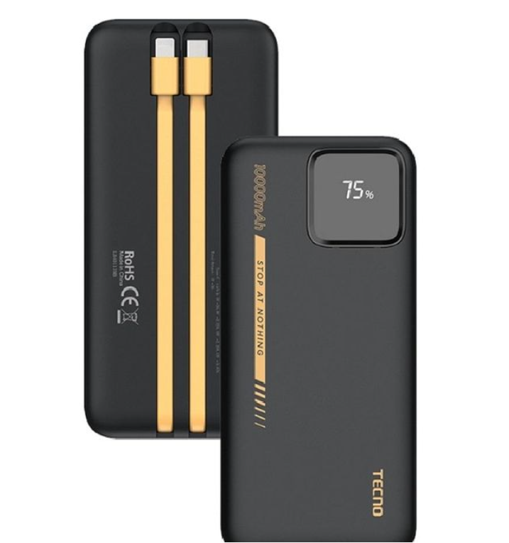 Tecno 10000mAh LED Display 22.5w Fast Charging Power Bank 2 Build-In Cable