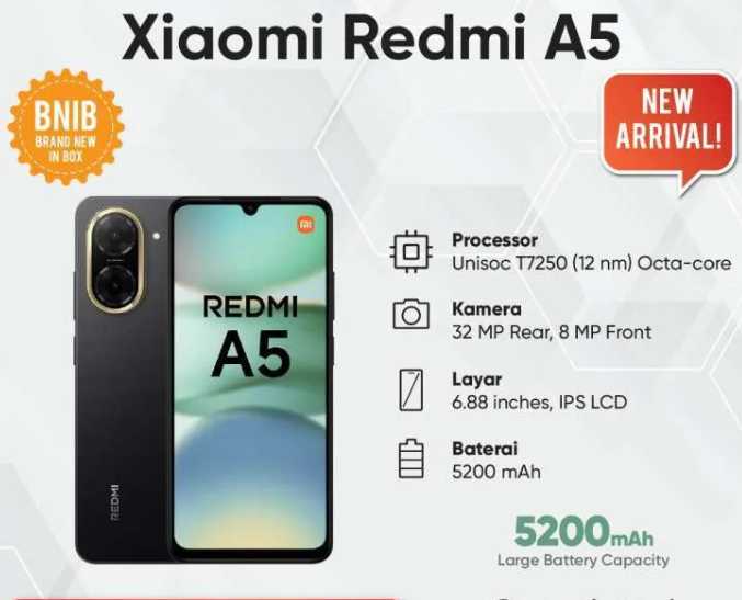 NEW ARRIVAL!!  Xiaomi Redmi A5 128GB or  64GB 5200mAh Battery 32MP AI Dual Camera 6.88" large screen display Dual SIM 4G Android 15 Smart Phone