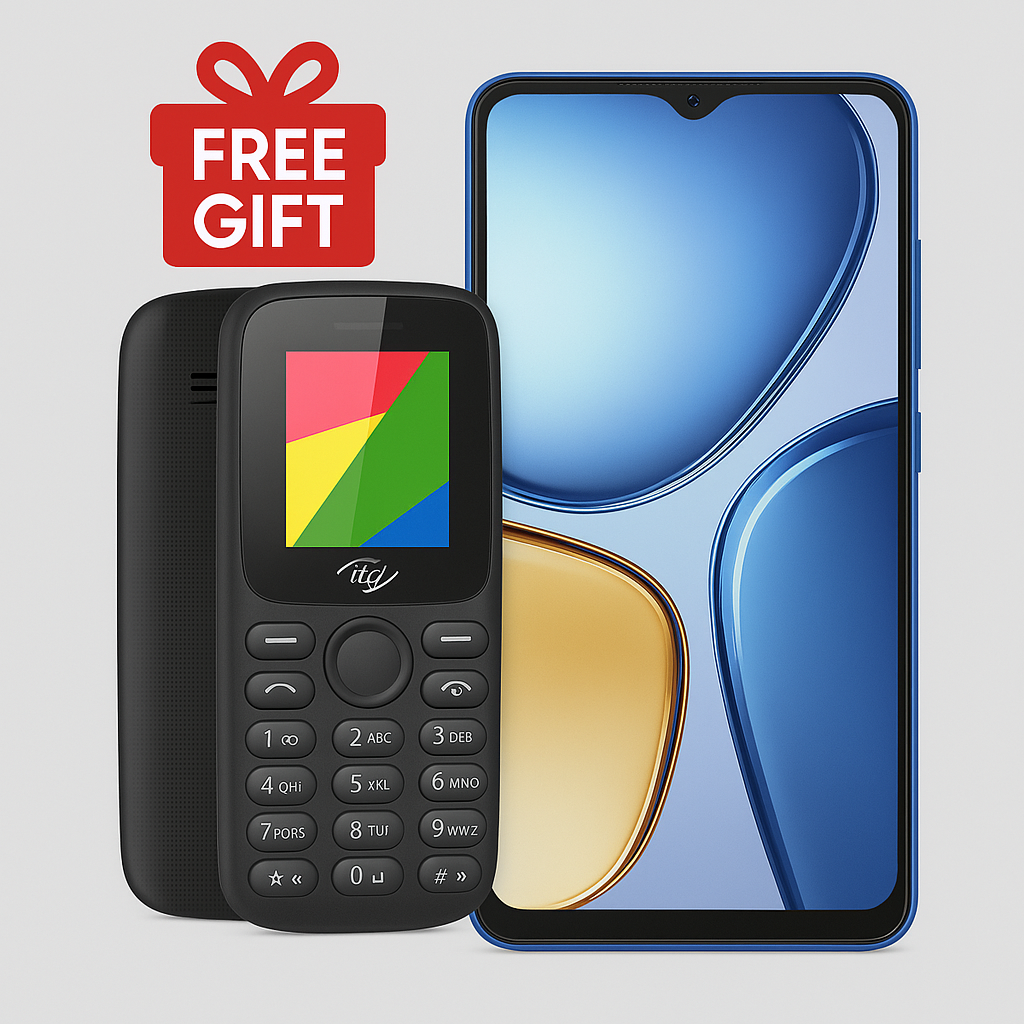 NEW ITEL A90 128GB ROM 12GB(4+8)GB RAM 6.6” Display, supports up to 90Hz 5000mAh Type-C Dual SIM 4G Android™ 14 Smart Phone + itel Feature Phone