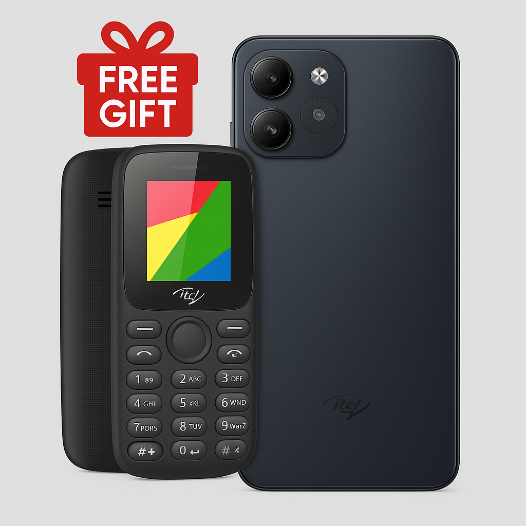 NEW ITEL A90 128GB ROM 12GB(4+8)GB RAM 6.6” Display, supports up to 90Hz 5000mAh Type-C Dual SIM 4G Android™ 14 Smart Phone + itel Feature Phone