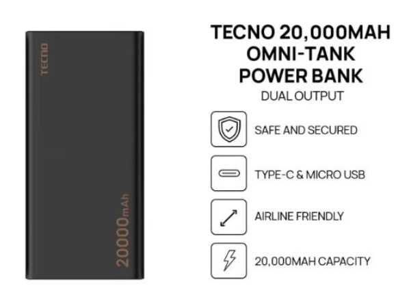 Tecno 20000mAh LED Display, Fast Charging Power Bank TPB-P204Q Omni-TANK Power Banks