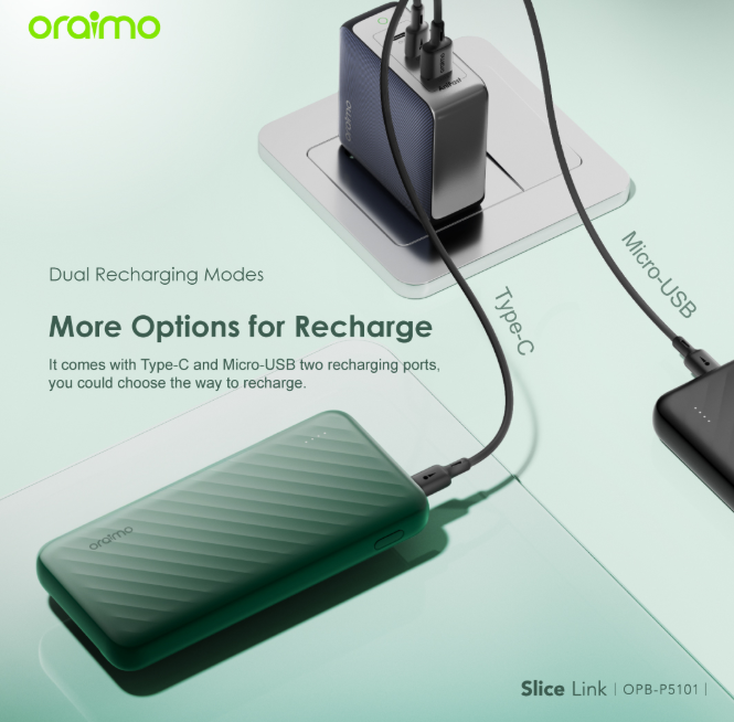 Oraimo Slice Link 10000mAh 12W   Widely Compatible Power Bank