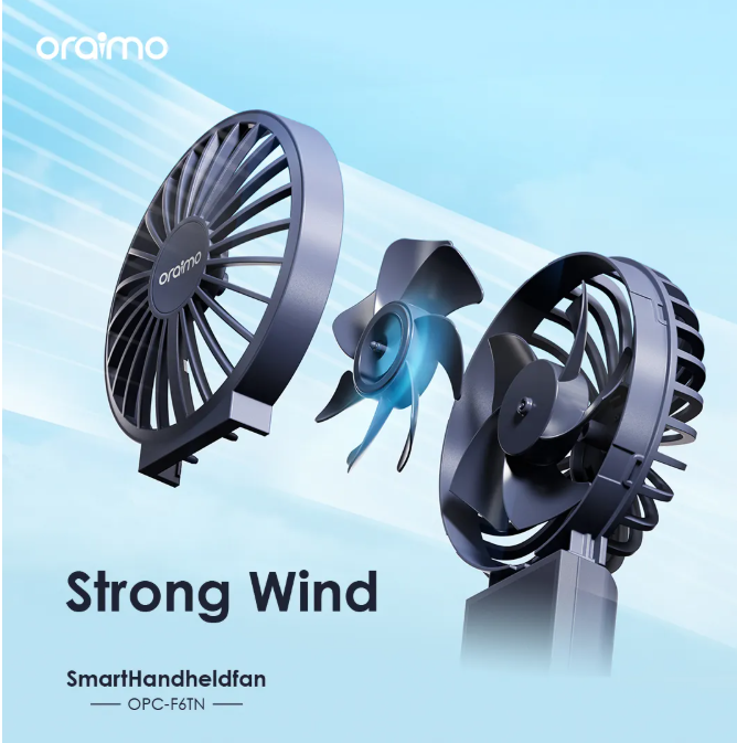 oraimo Smart Handheld Fan Dual Blades Foldable Fan 4 Adjustable Speed personal and Table fan