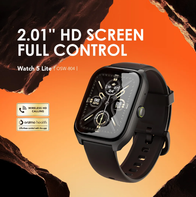 oraimo Watch 5 Lite 2.01" HD IP68  AI-Generated Watch Faces  HD Voice in Calls Smart Watch