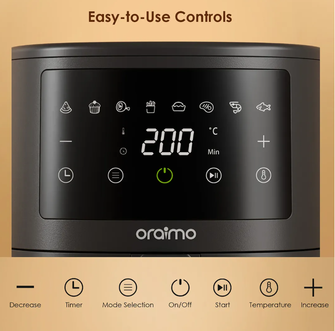 oraimo SmartAirFryer 2 3.5L 1500W Touch Control Air Fryer Smart Touch Control 8-in-1 Functionality