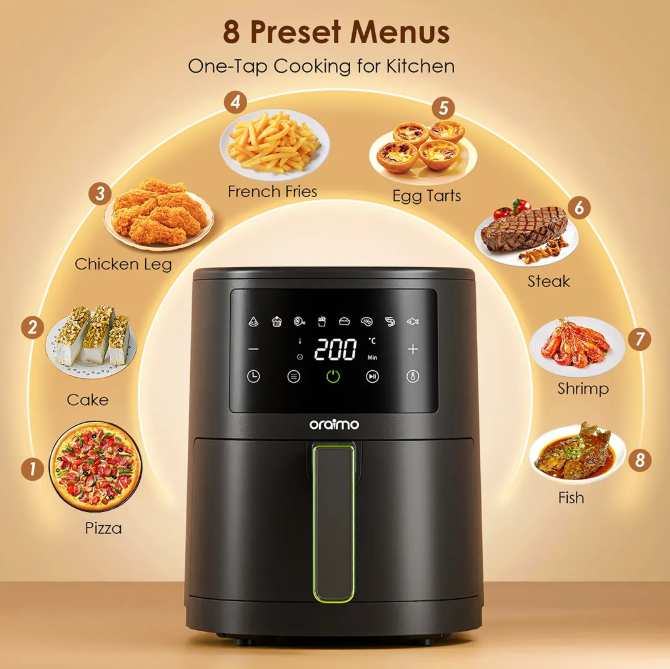 oraimo SmartAirFryer 2 3.5L 1500W Touch Control Air Fryer Smart Touch Control 8-in-1 Functionality