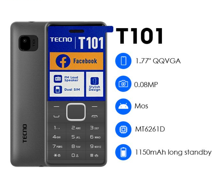 Tecno T 101, (Dual Sim). Button Phone, Torch, KABAMBE Featured  PHONE
