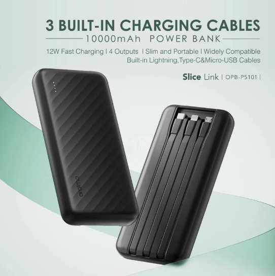 OFFER! Oraimo OPB-P5101 10000mAh Powerbank Fast Charging 2 Outputs with Built-in Charging Cable Power Banks