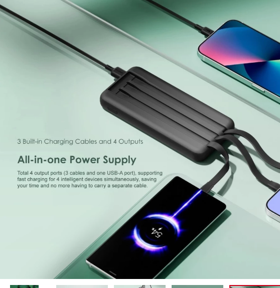 OFFER! Oraimo OPB-P5101 10000mAh Powerbank Fast Charging 2 Outputs with Built-in Charging Cable Power Banks