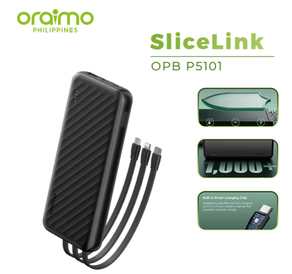 OFFER! Oraimo OPB-P5101 10000mAh Powerbank Fast Charging 2 Outputs with Built-in Charging Cable Power Banks