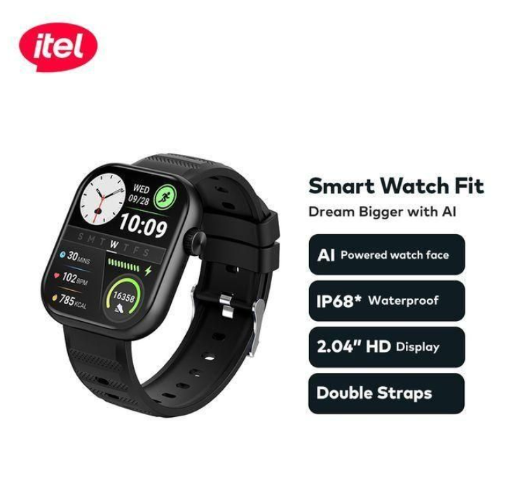 itel Smart Watch Fit O20 – 2.04" HD Display, IP68 Waterproof, AI-Powered Watch Faces, BT 5.3, Extra Strap, Smartwatches
